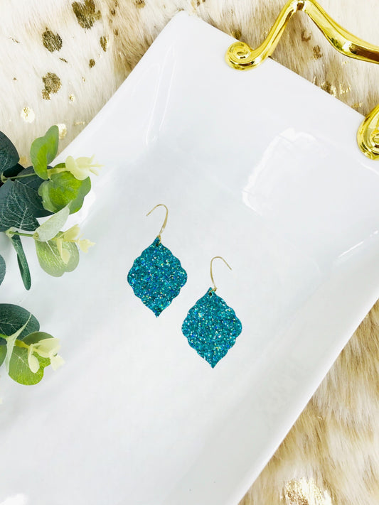 Turquoise Glitter on Leather Earrings - E19-2816