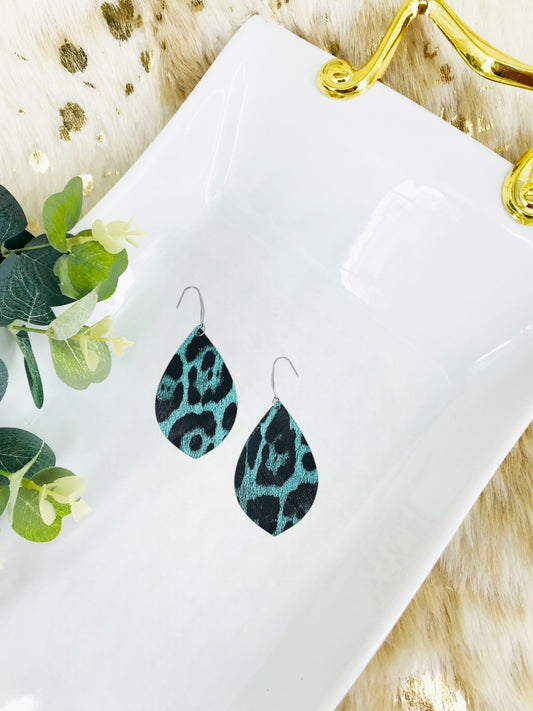 Mint Faux Leather Leopard Earrings - E19-2834