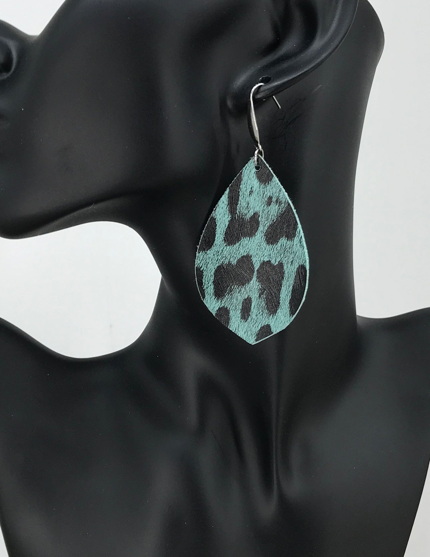 Mint Faux Leather Leopard Earrings - E19-2834