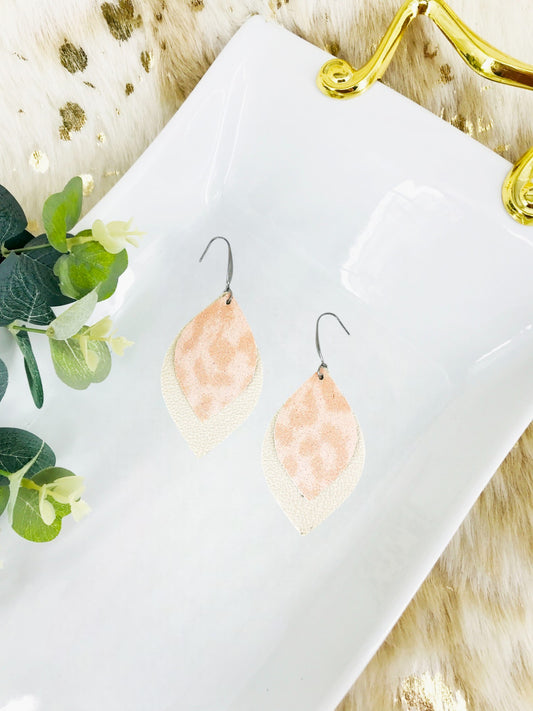 Ivory and Peach Leopard Faux Leather Earrings - E19-2836