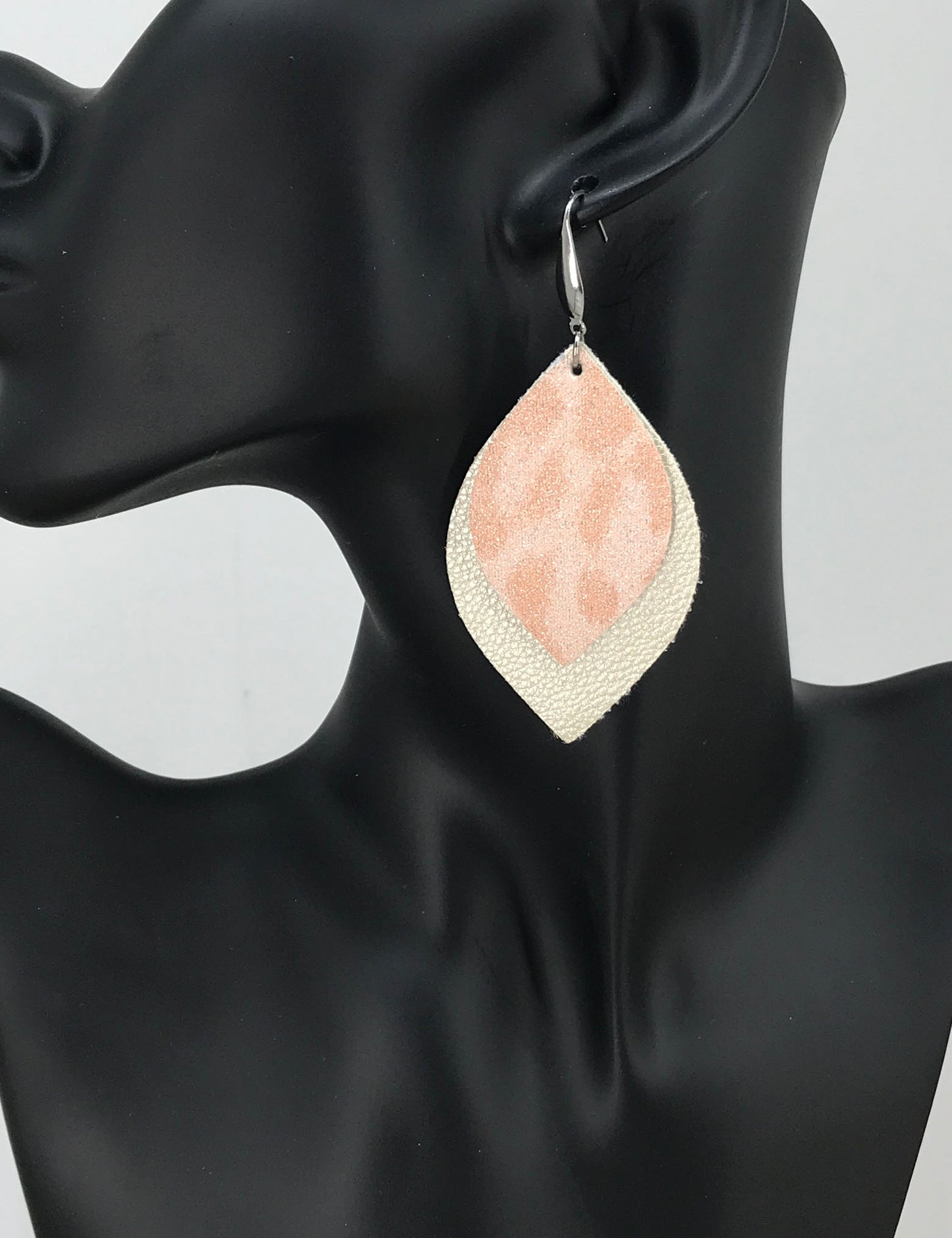 Blush Snow Leopard Layered Faux Leather Earrings