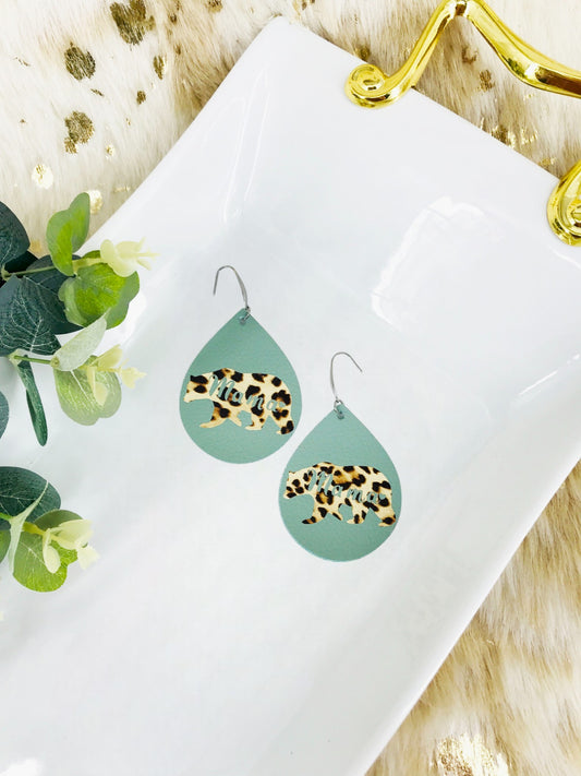Green Mama Bear Faux Leather Earrings - E19-2845