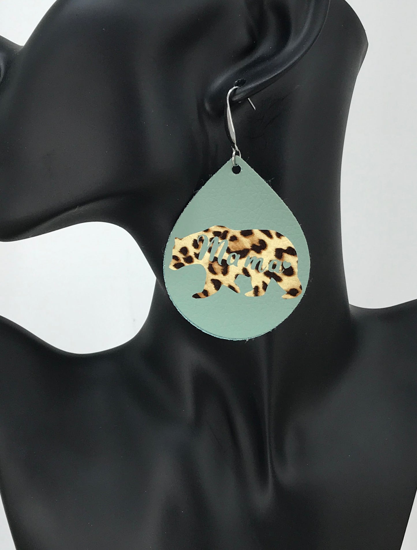 Green Mama Bear Faux Leather Earrings - E19-2845