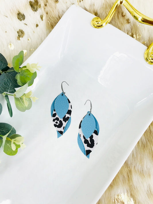 Blue and Leopard Faux Leather Earrings - E19-2846