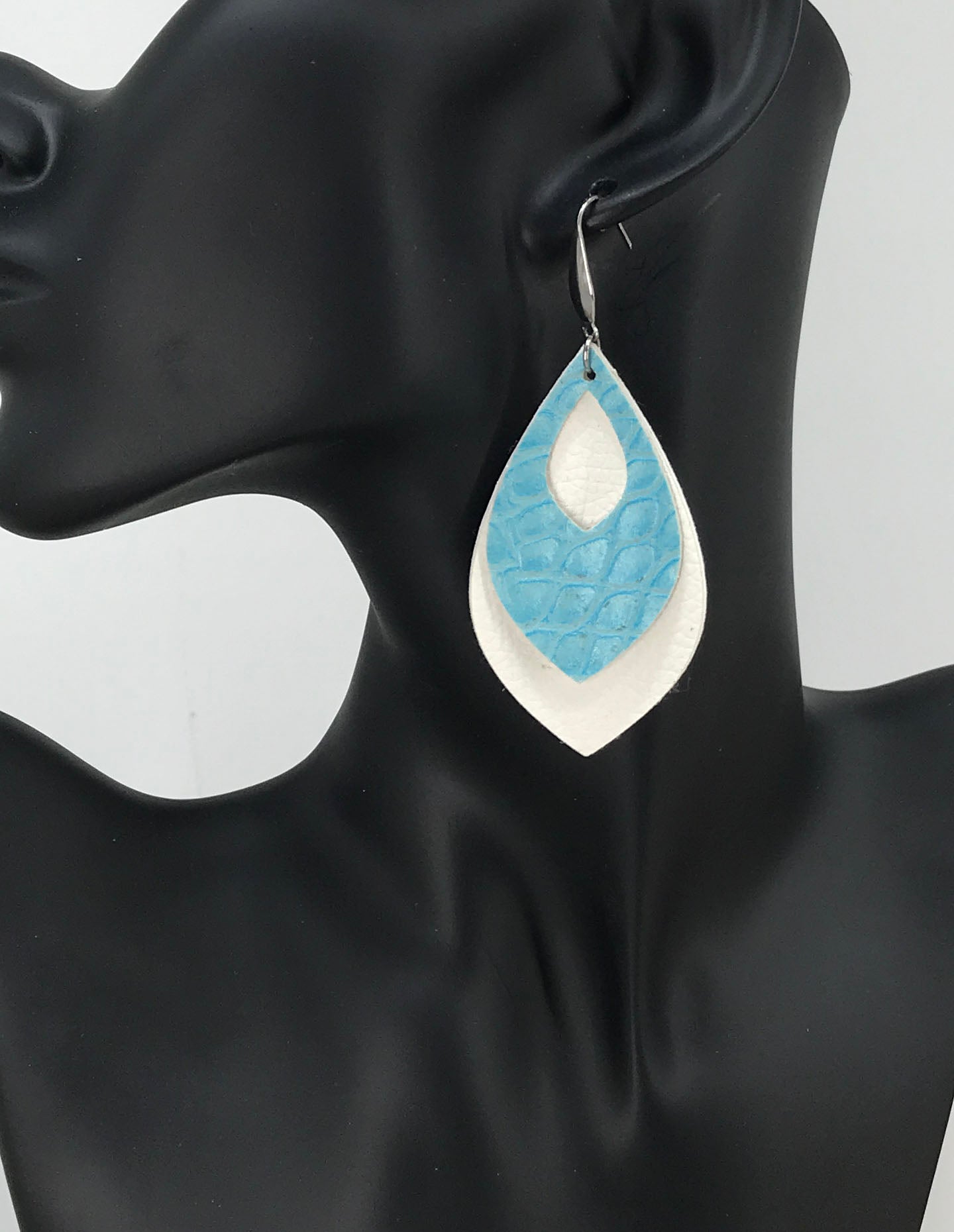 Ivory and Blue Alligator Faux Leather Earrings - E19-2850