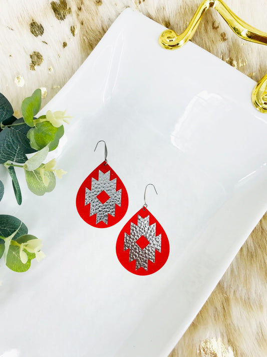 Red Bohemian Themed Faux Leather Earrings - E19-2854