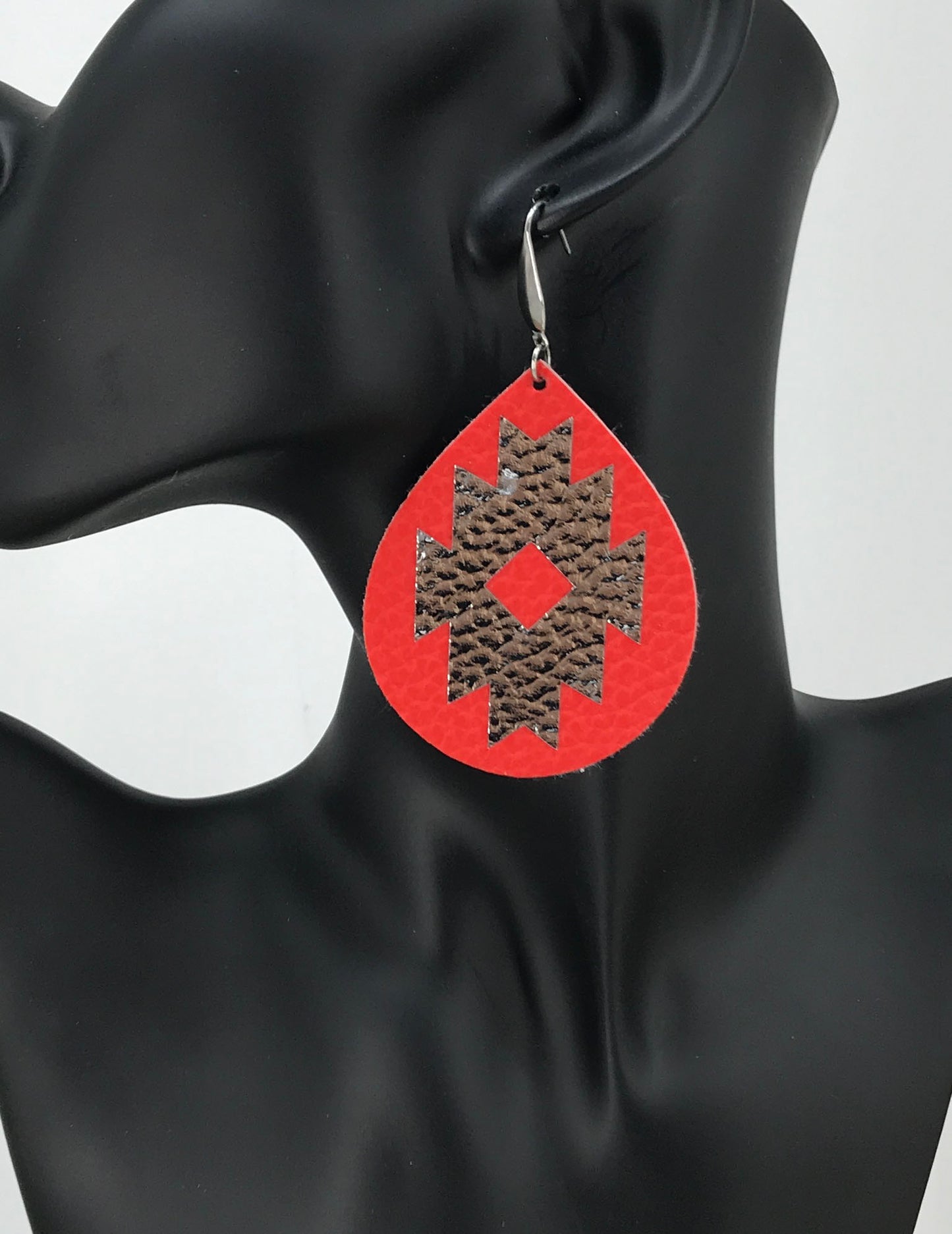 Red Bohemian Themed Faux Leather Earrings - E19-2854