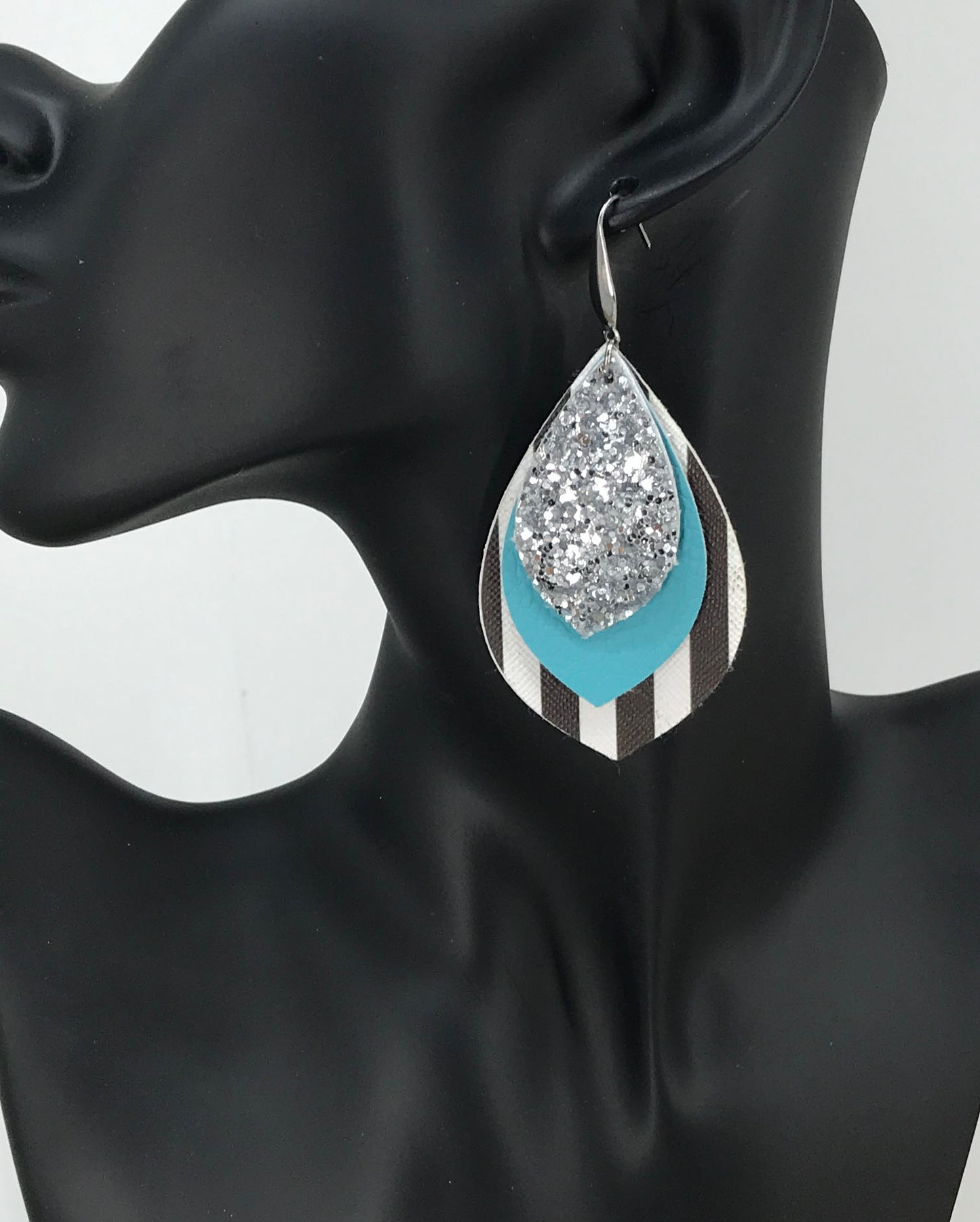 Layered Faux Leather and Chunky Glitter Earrings - E19-2856