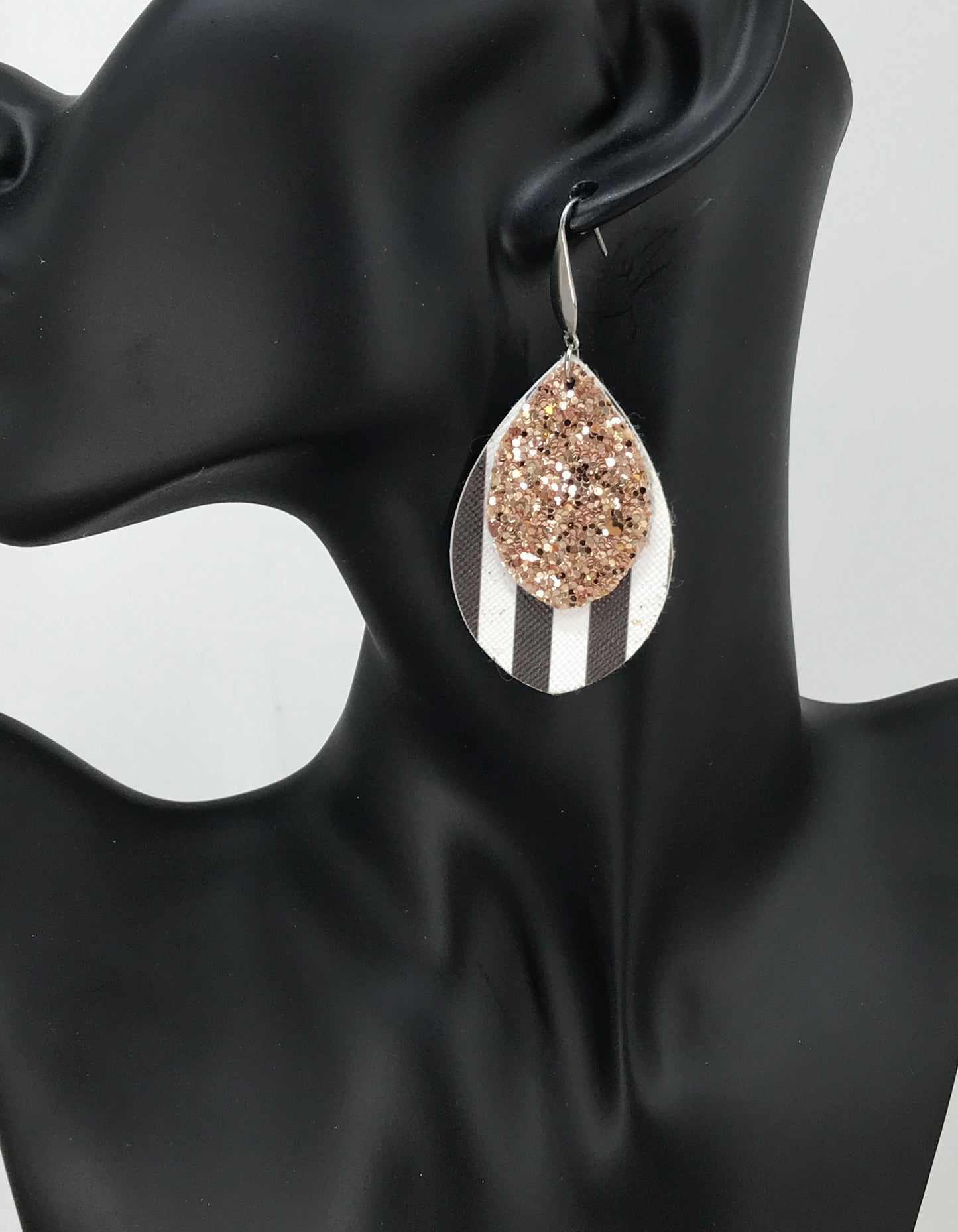 Stripped Faux Leather and Chunky Glitter Earrings - E19-2857