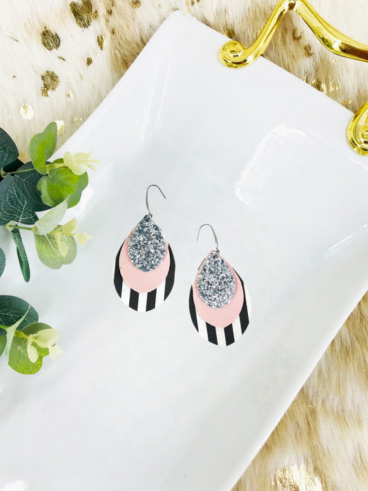 Layered Faux Leather and Chunky Glitter Earrings - E19-2860