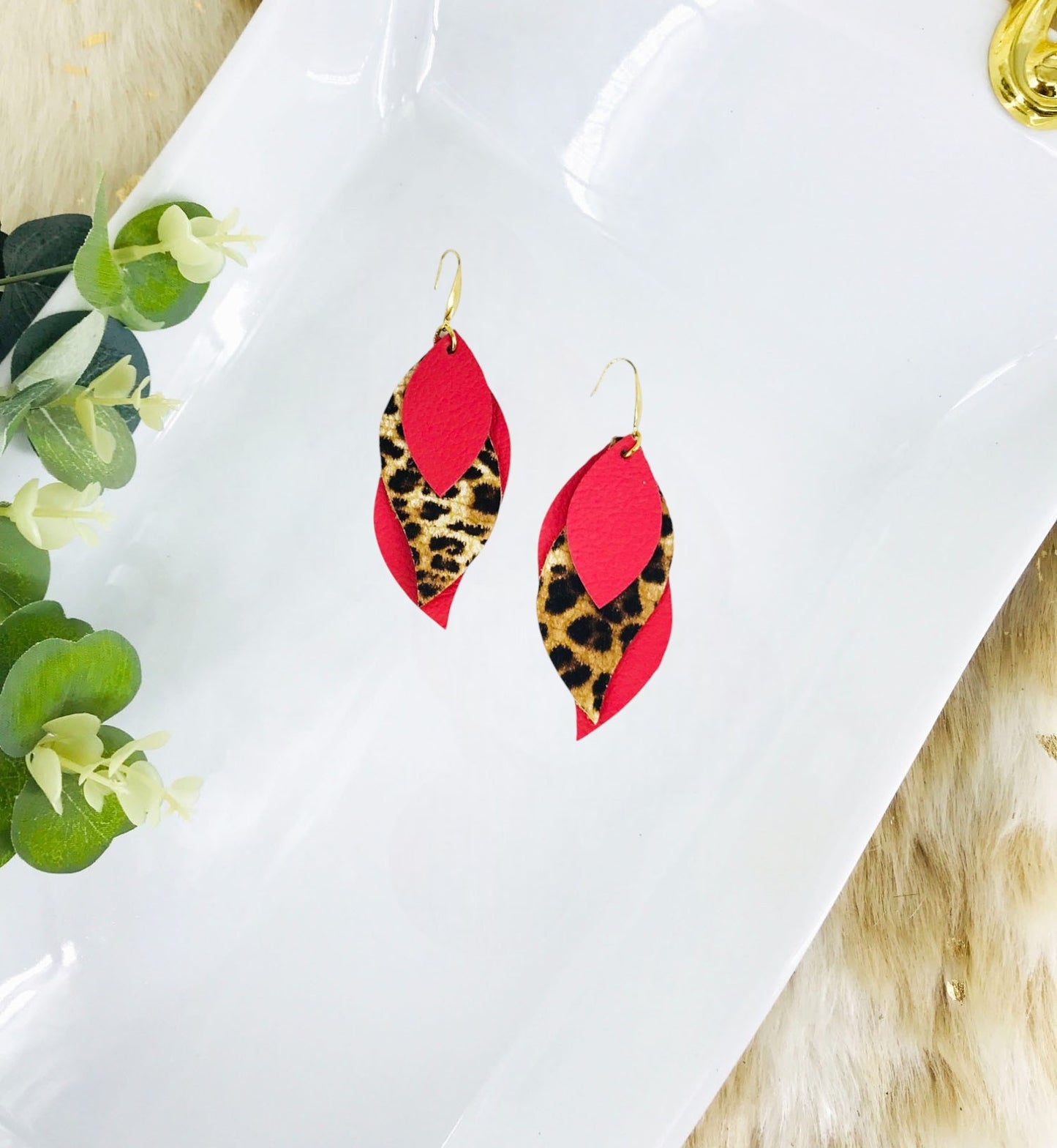 Layered Genuine Leather Earrings - E19-2892