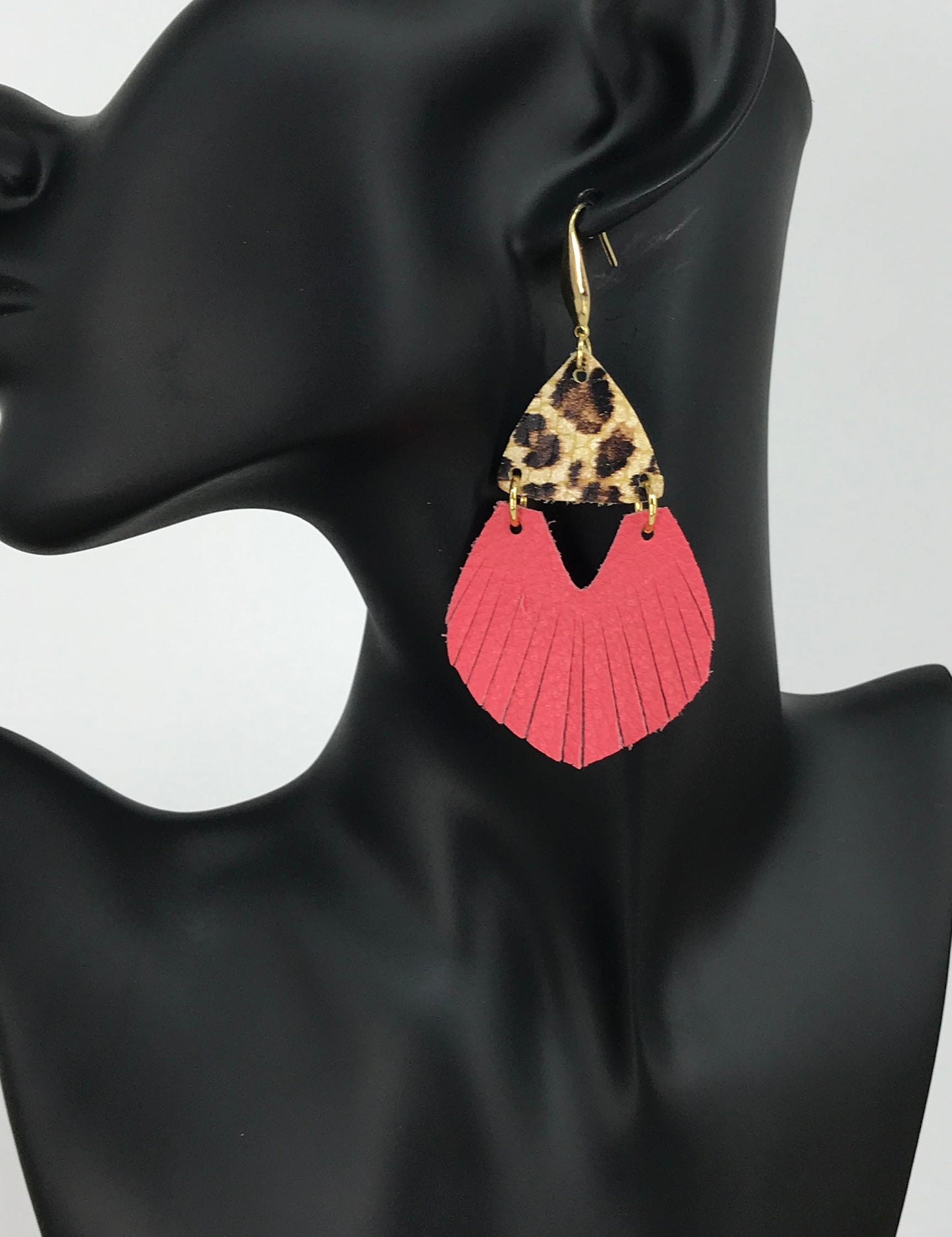 Cheetah and Coral Leather Fringe Earrings - E19-2894