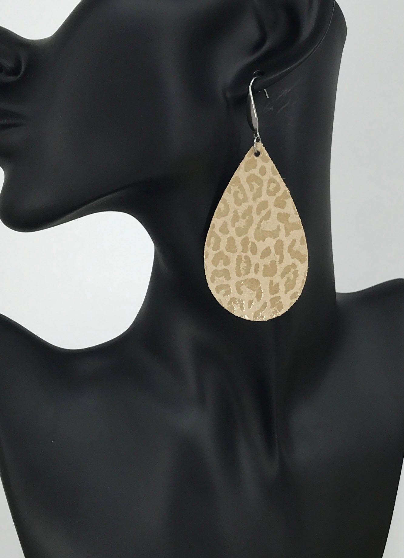 Golden Neutral Leopard Teardrop Earrings