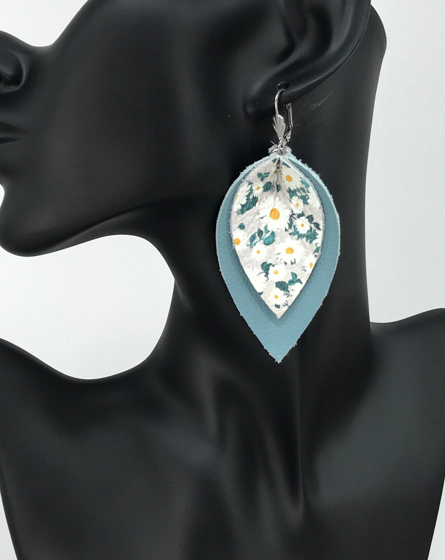 Blue Leather and Daisy Leather Earrings - E19-2903