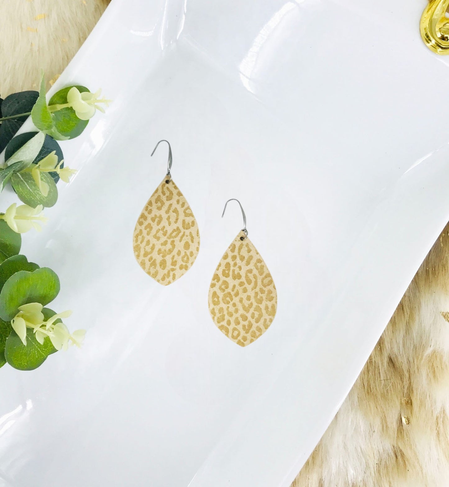 Beige Genuine Leather Earrings - E19-2904