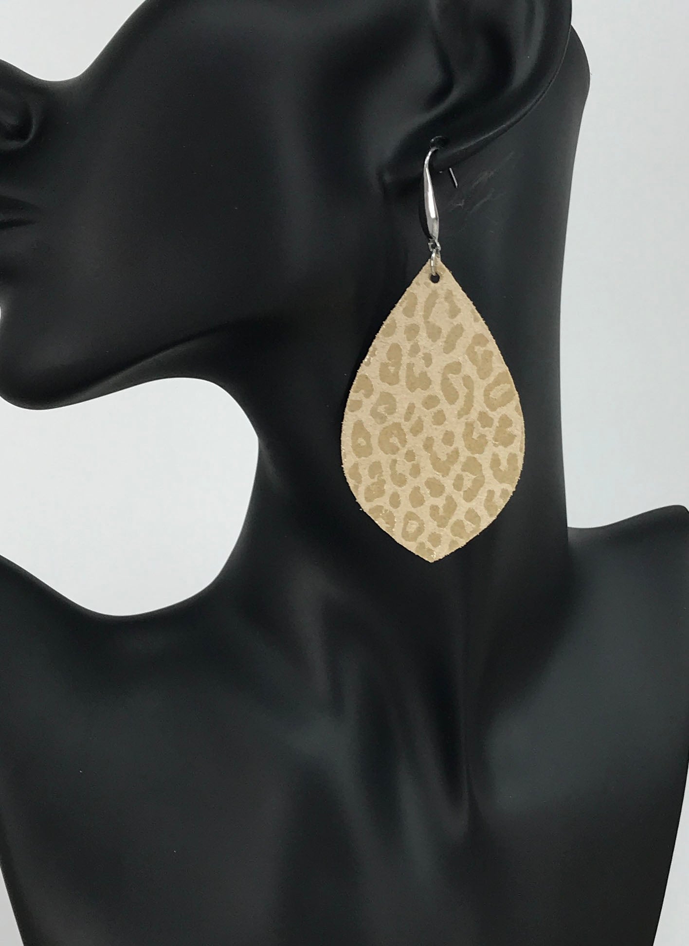 Beige Genuine Leather Earrings - E19-2904