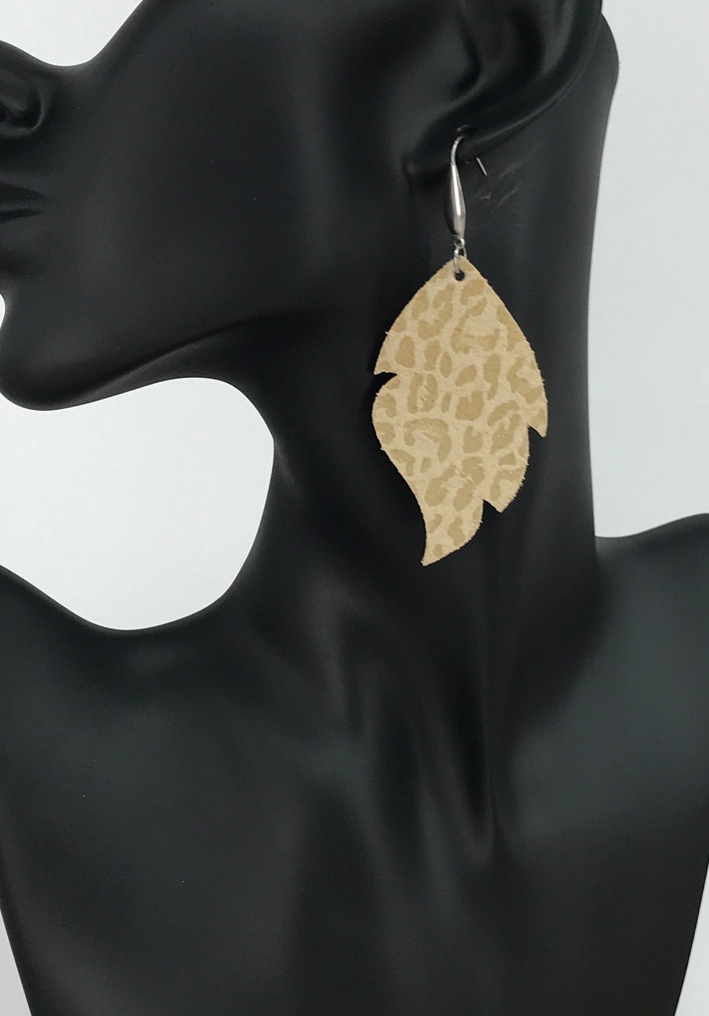 Beige Leopard Leather Earrings - E19-2922