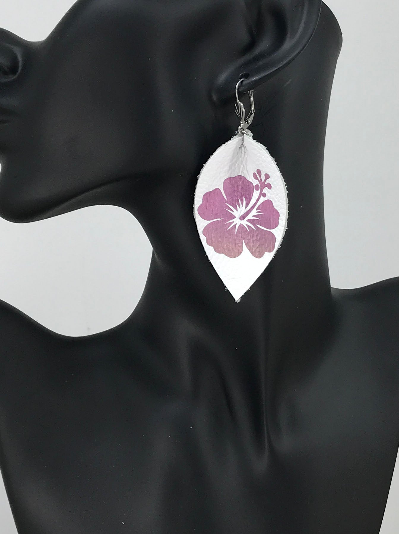 Gradient Color Hibiscus Flower Leather Earrings