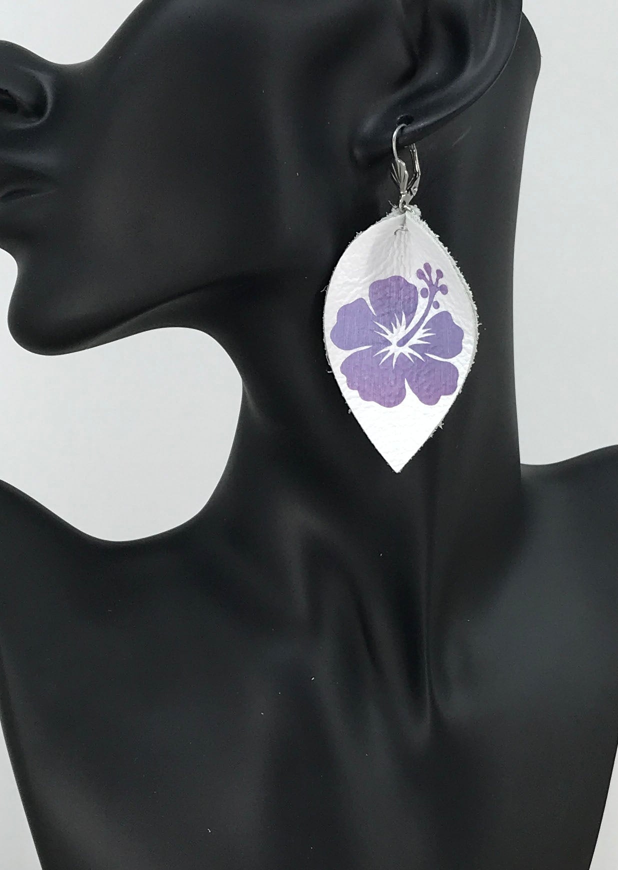Gradient Color Hibiscus Flower Leather Earrings