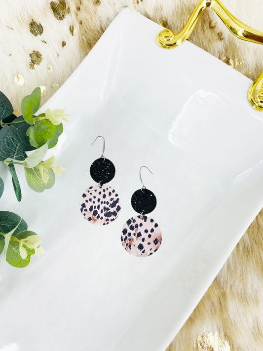 Pink Leopard Faux Leather and Chunky Glitter Earrings - E19-2982