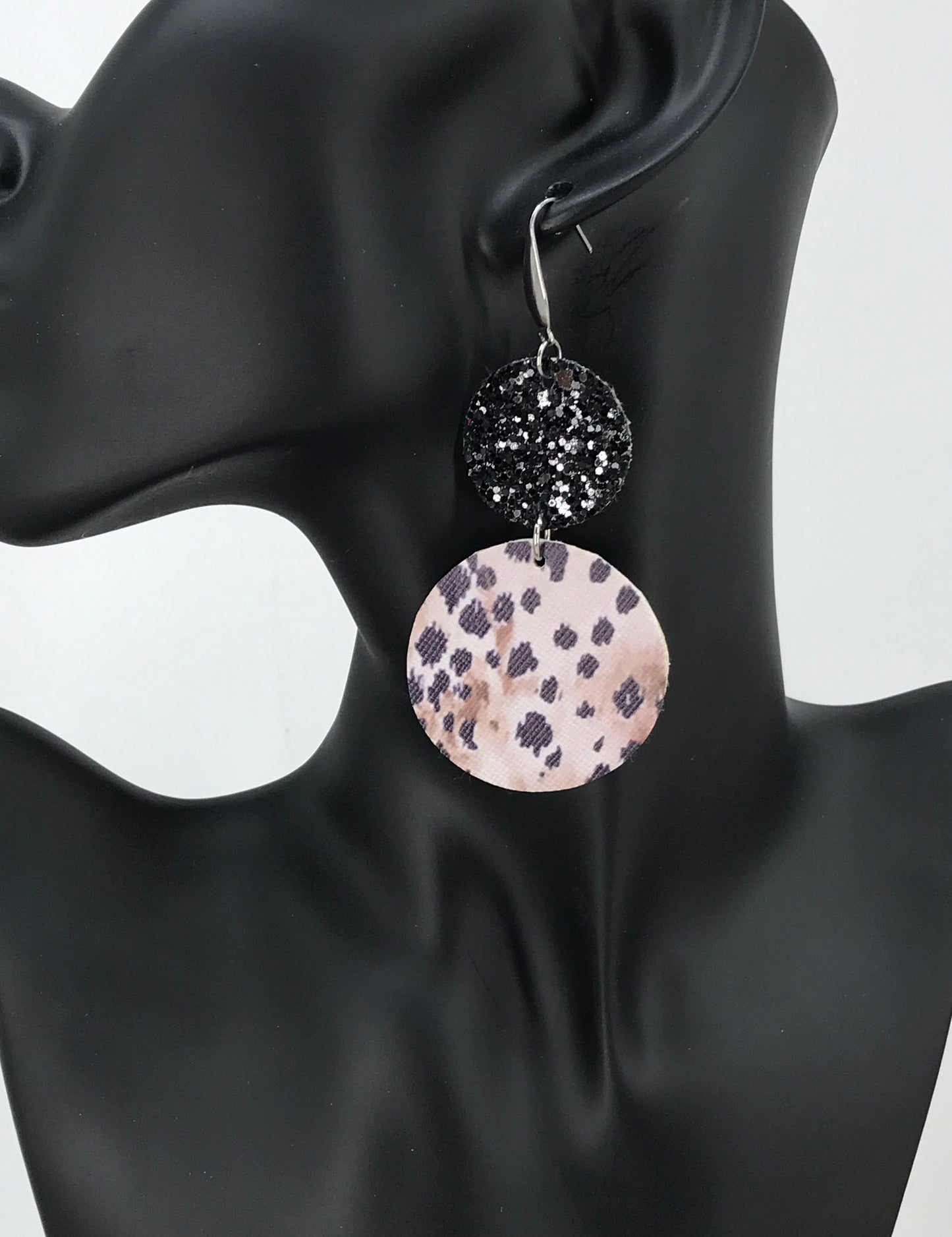 Pink Leopard Faux Leather and Chunky Glitter Earrings - E19-2982