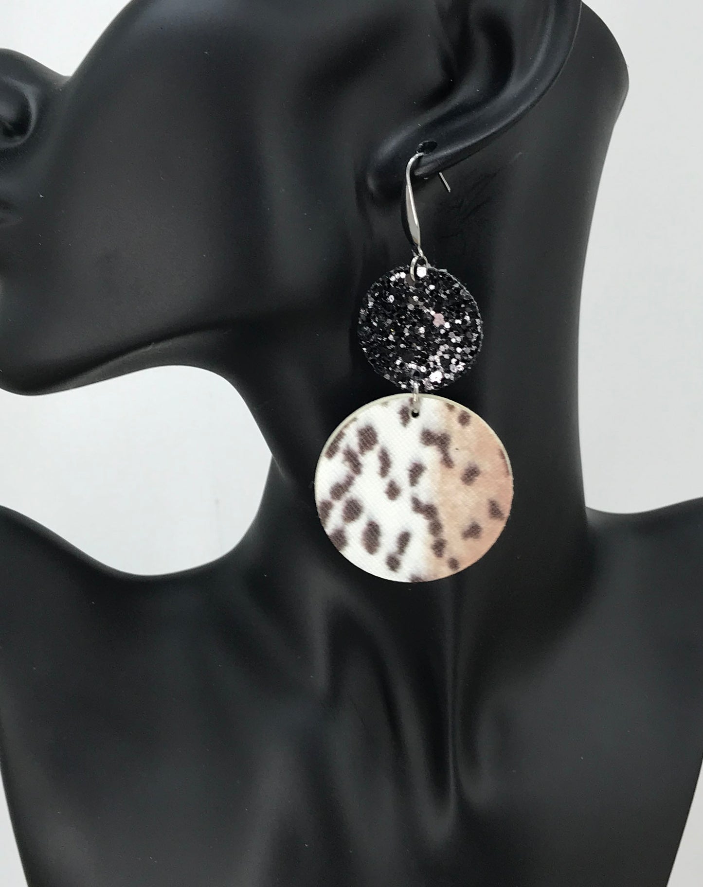 Leopard Faux Leather and Chunky Glitter Earrings - E19-2984
