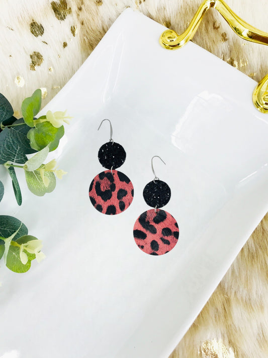 Leopard Faux Leather and Chunky Glitter Earrings - E19-2989
