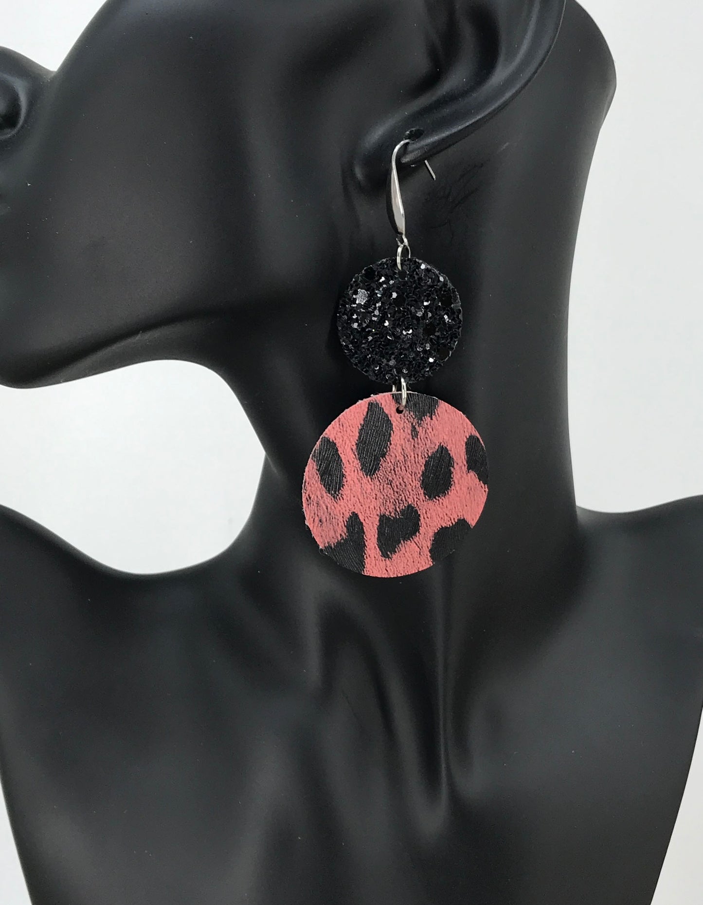 Leopard Faux Leather and Chunky Glitter Earrings - E19-2989