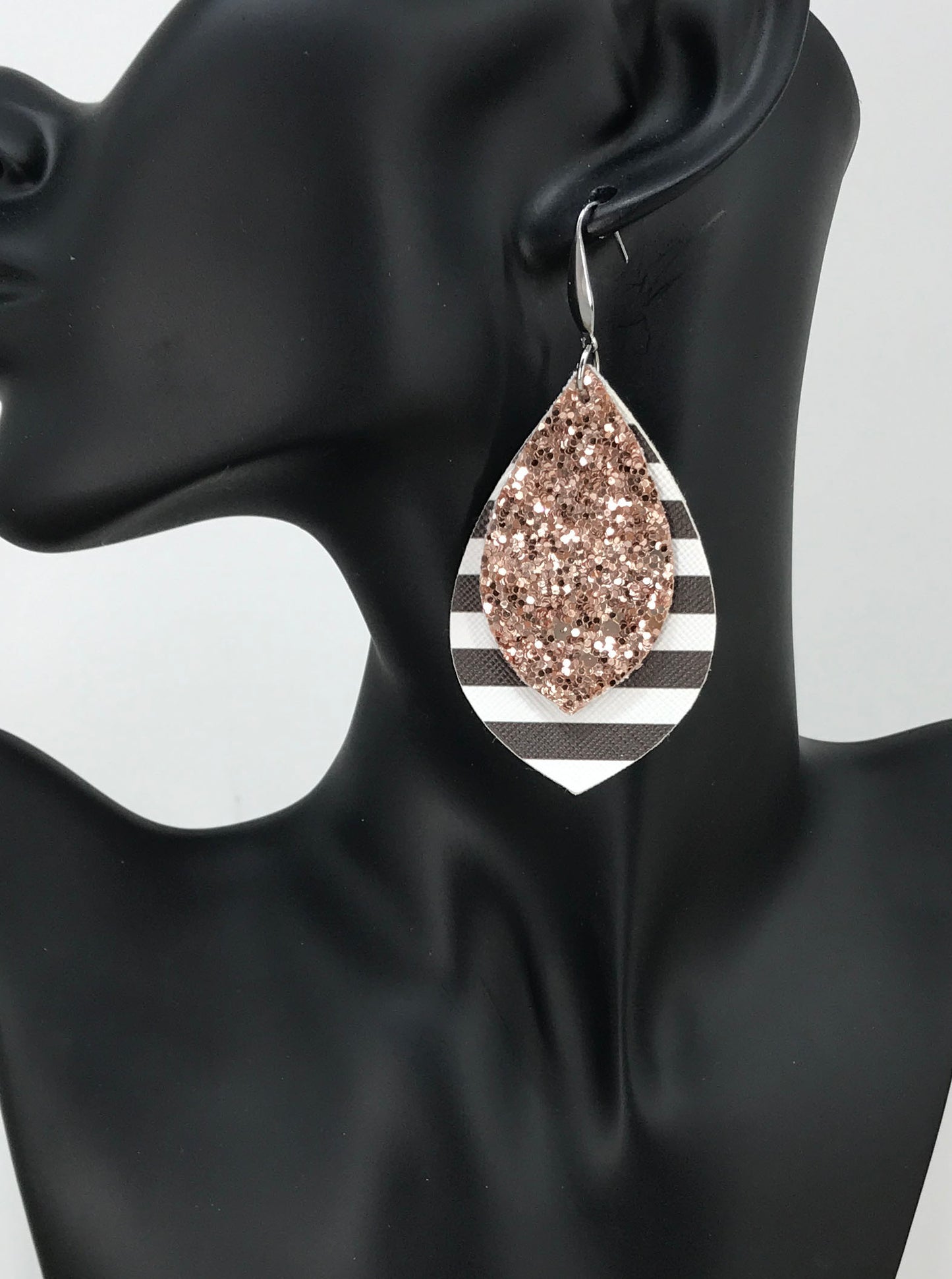 Striped Faux Leather and Chunky Glitter Earrings - E19-2991