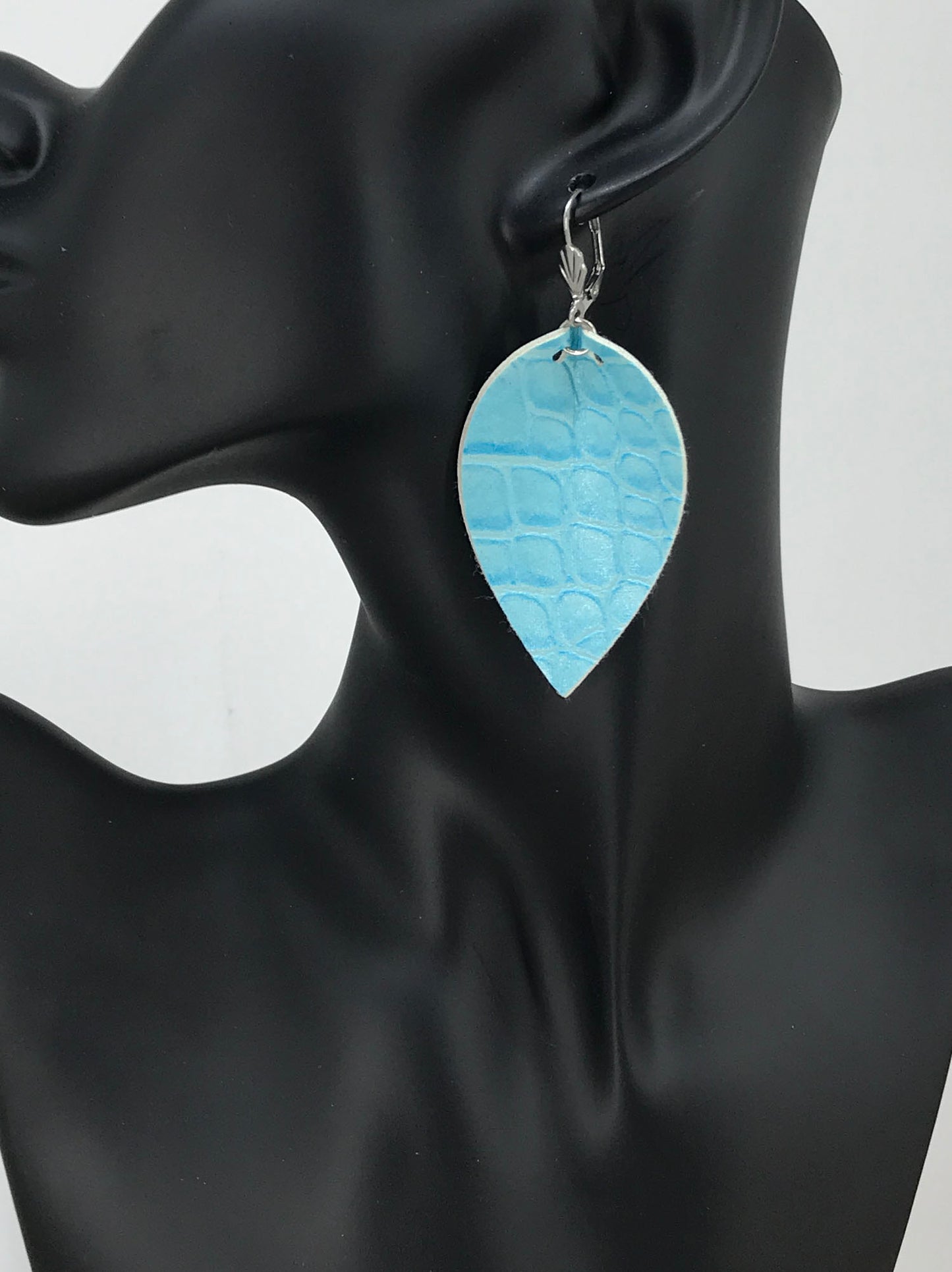 Sky Blue Croc Faux Leather Earrings