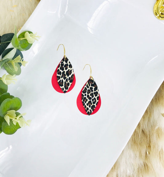 Coral and Cheetah Leather Earrings - E19-3041