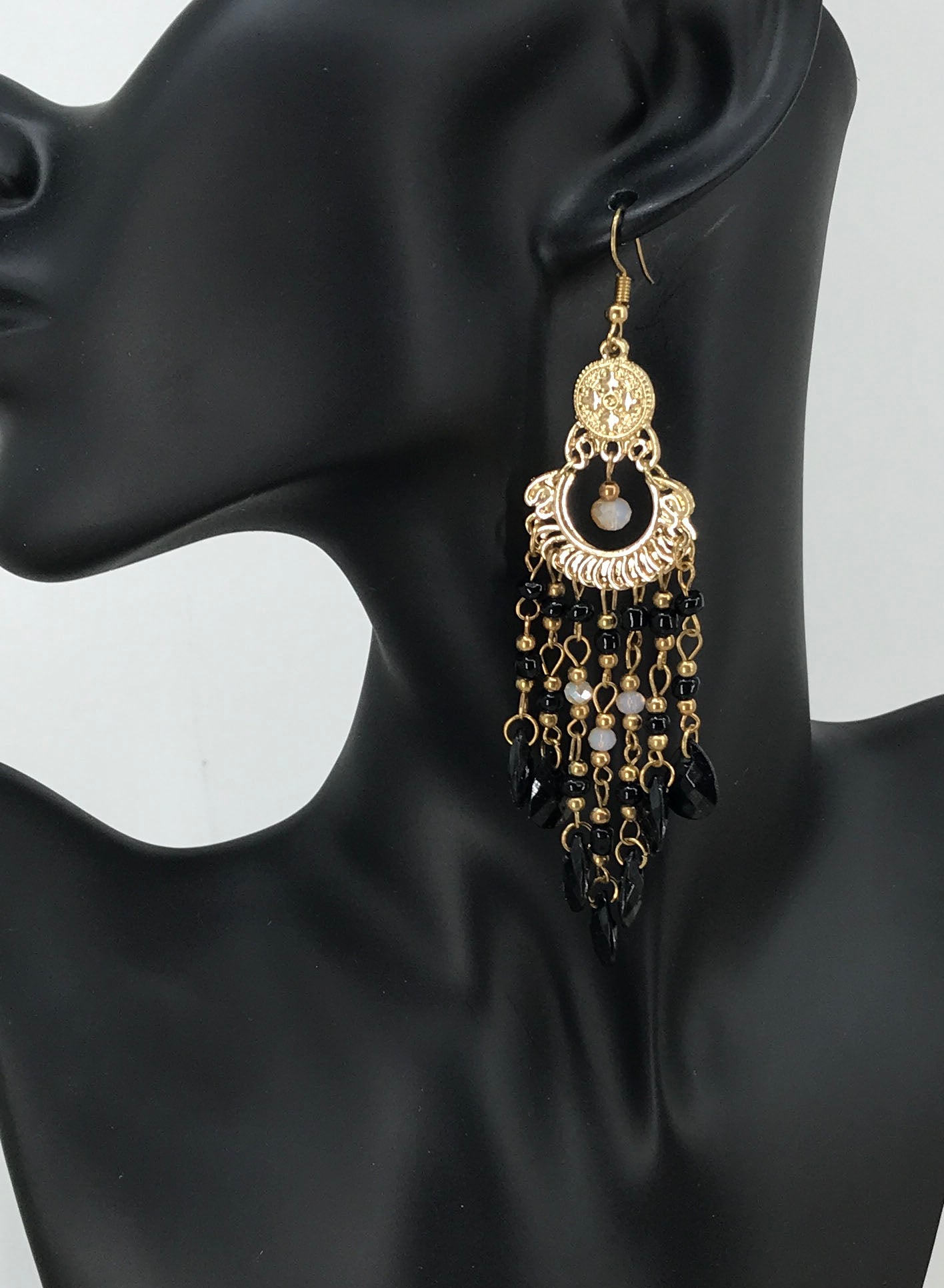 Black Bohemian Rhinestone Dangle Earrings