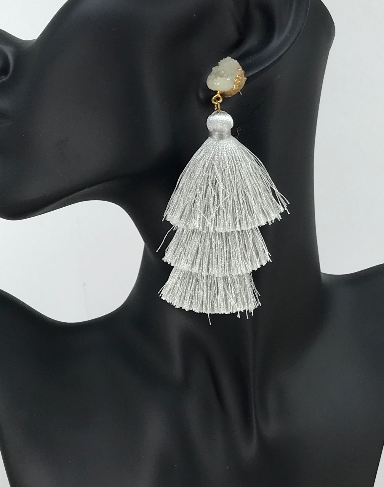 Druzy and Tassel Pendant Stud Earrings - E19-3141