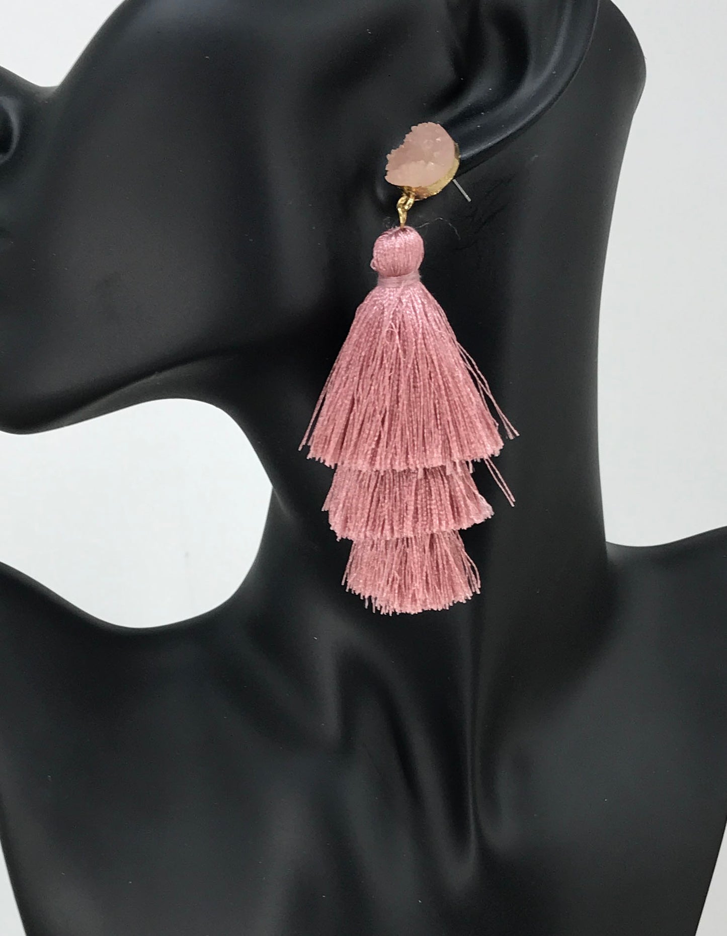 Druzy and Tassel Pendant Stud Earrings - E19-3142