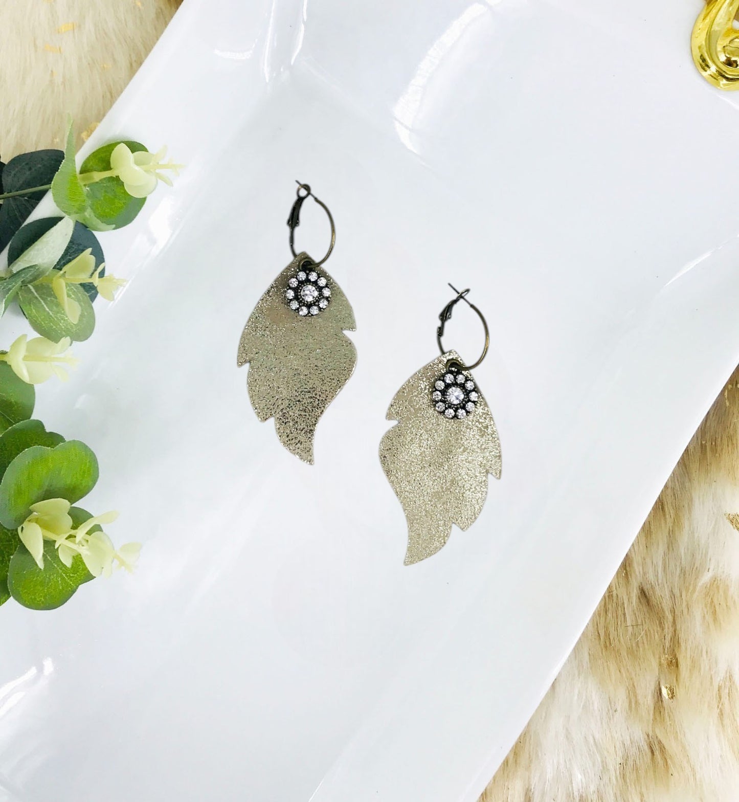 Platinum Leather Hoop Earrings - E19-3153