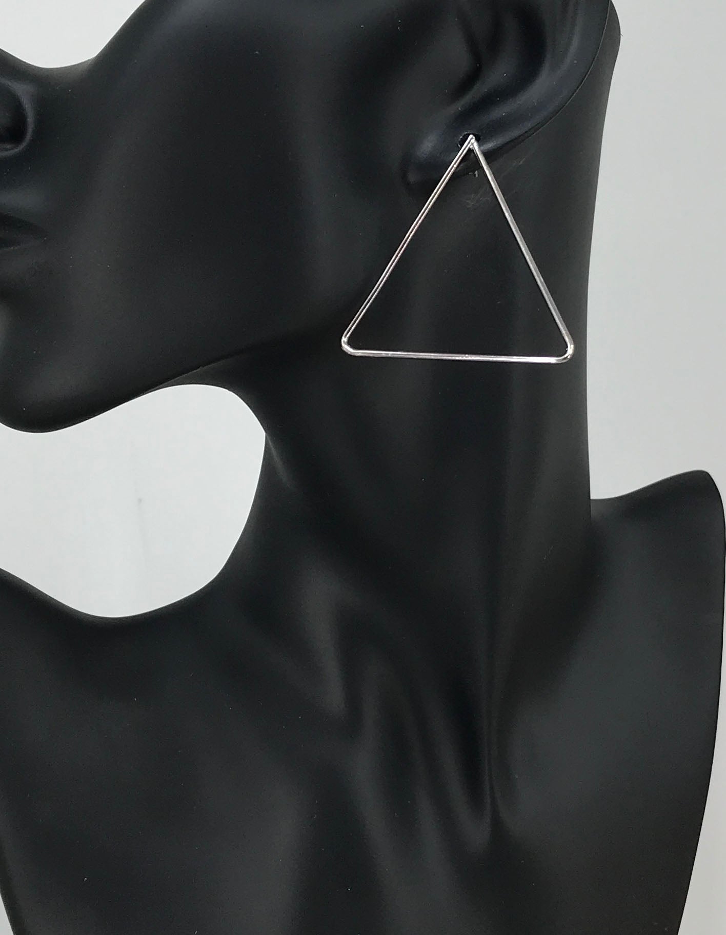 Silver Tone Triangle Pendant Stud Earrings