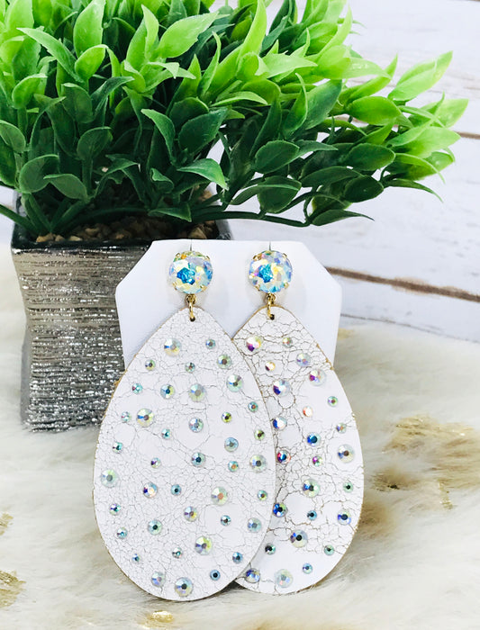 Crystal and Leather Rhinestone Earrings - E19-3336