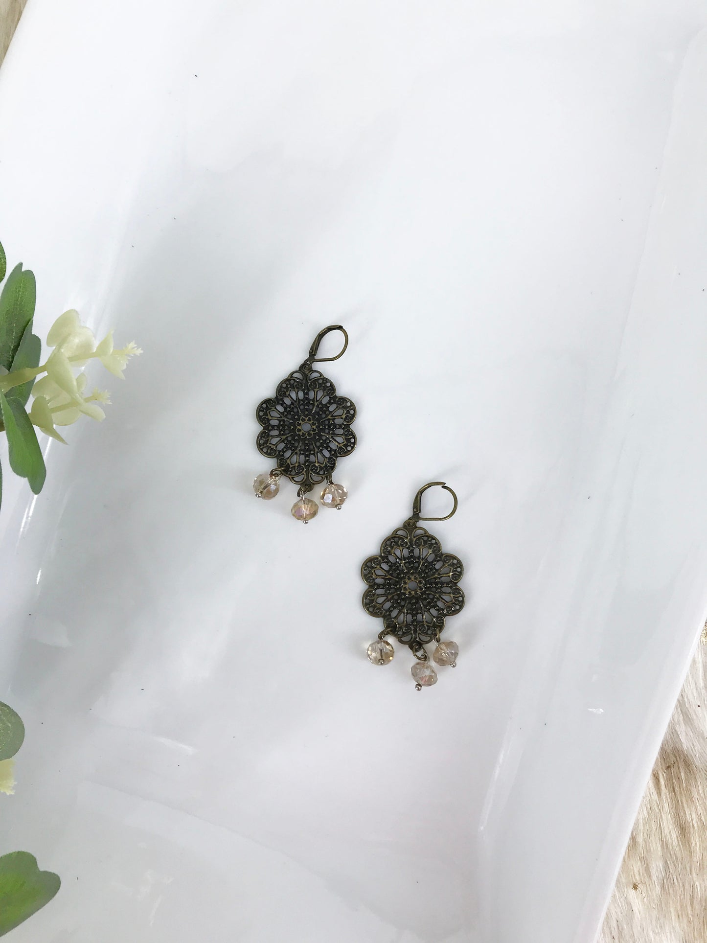 Metal and Glass Bead Drop Earrings - E19-333