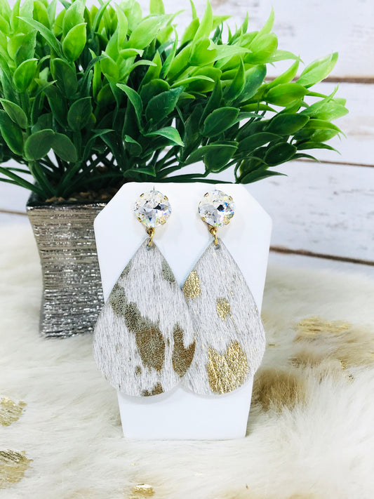 Crystal and Hair On Leather Earrings - E19-3382