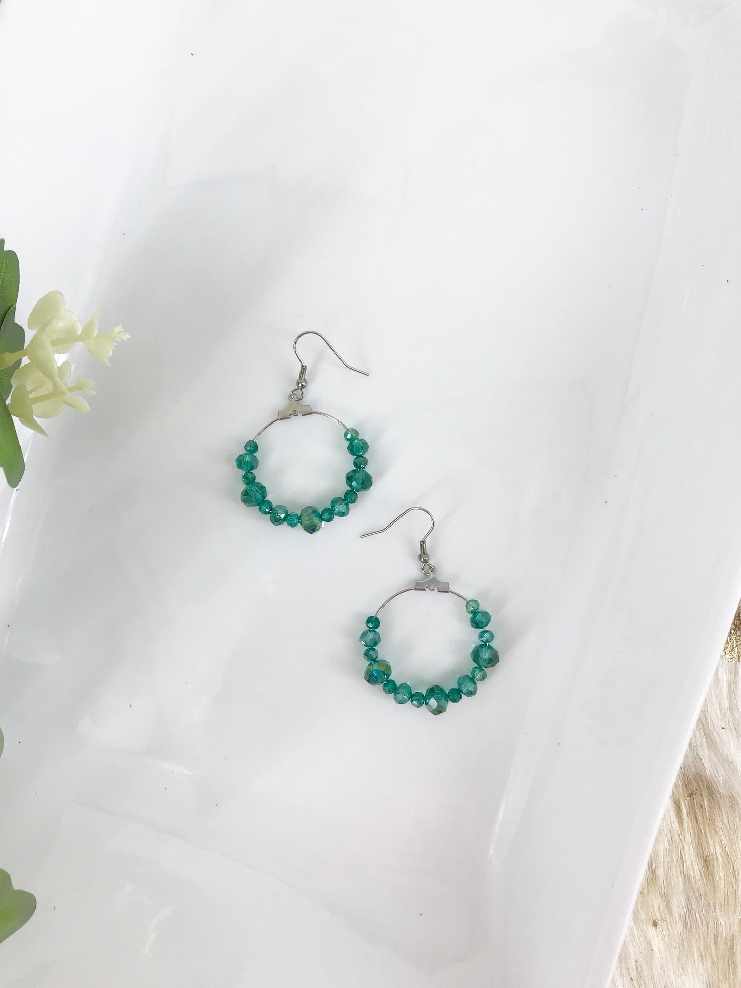 Glass Bead Hoop Earrings - E19-339