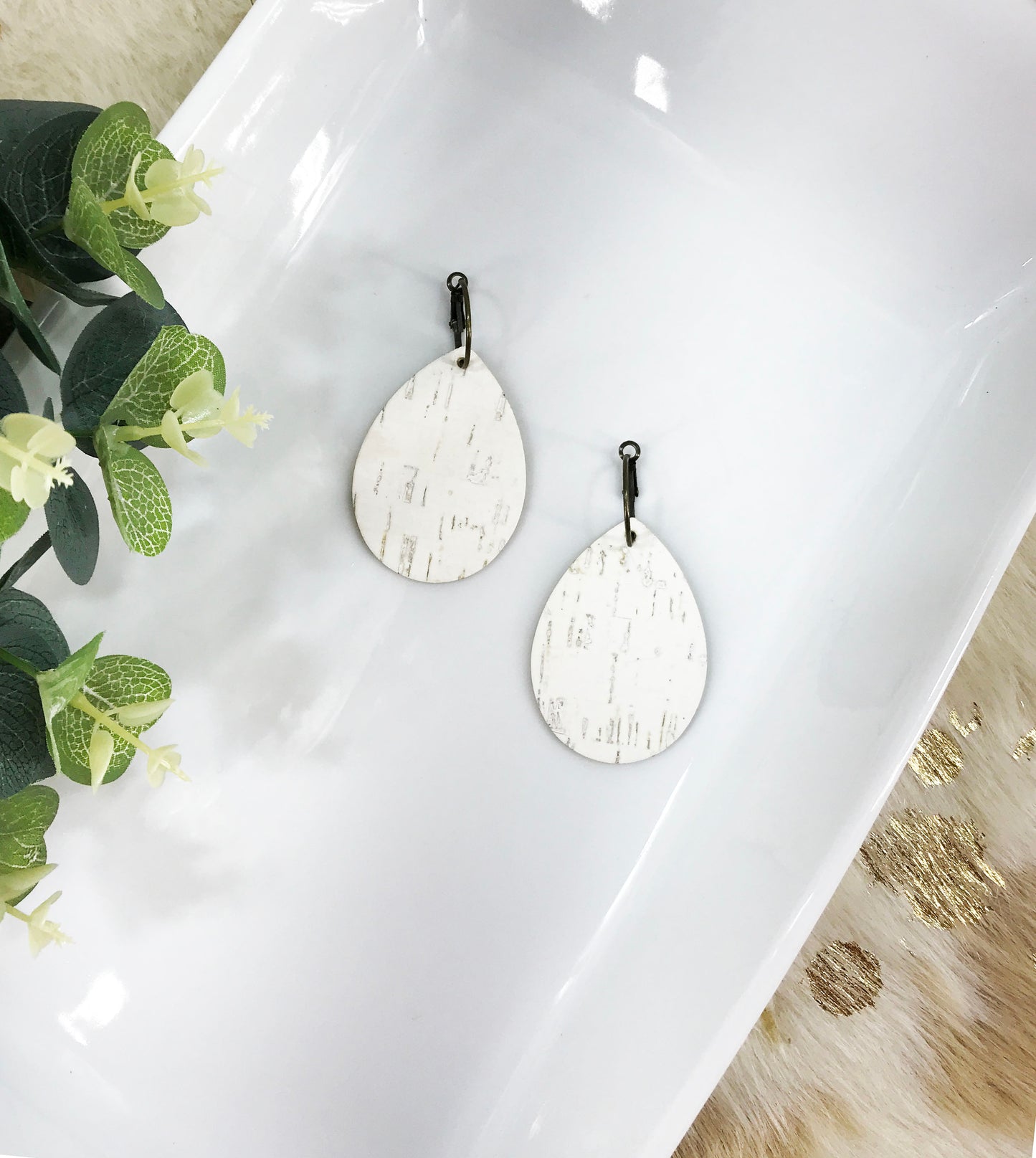 Off White Birch Cork Leather Hoop Earrings - E19-3429