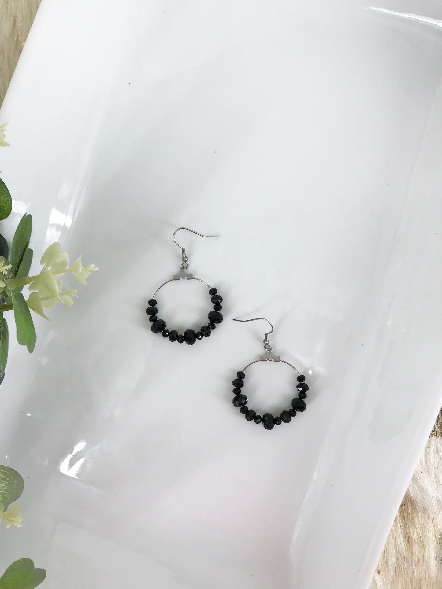 Glass Bead Hoop Earrings - E19-342