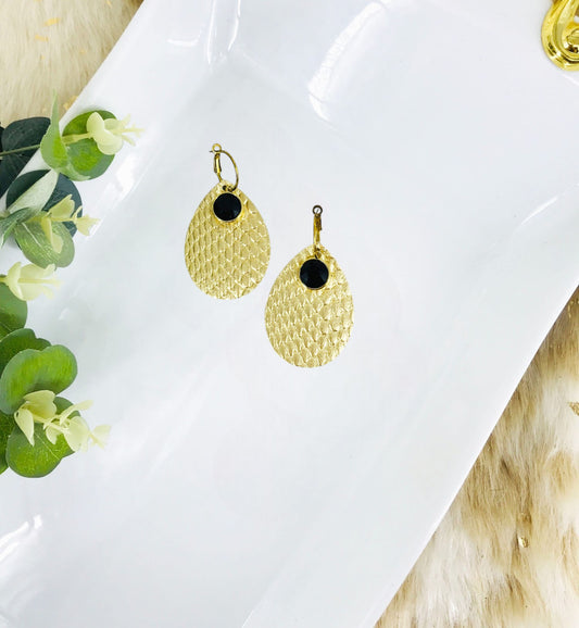 Gold Anaconda Leather and Rhinestone Hoop Earrings - E19-3451