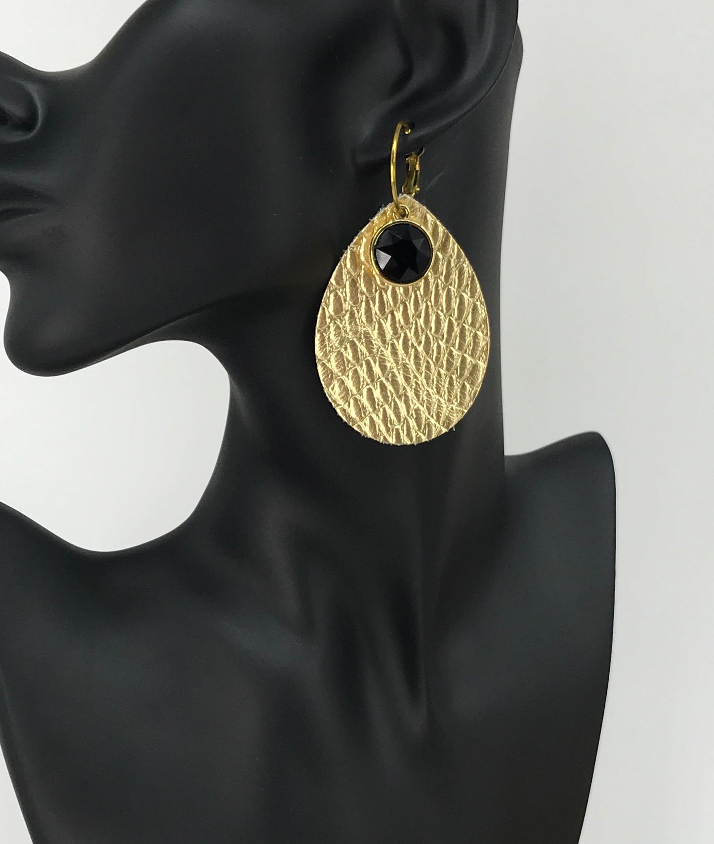 Gold Anaconda Leather and Rhinestone Hoop Earrings - E19-3451