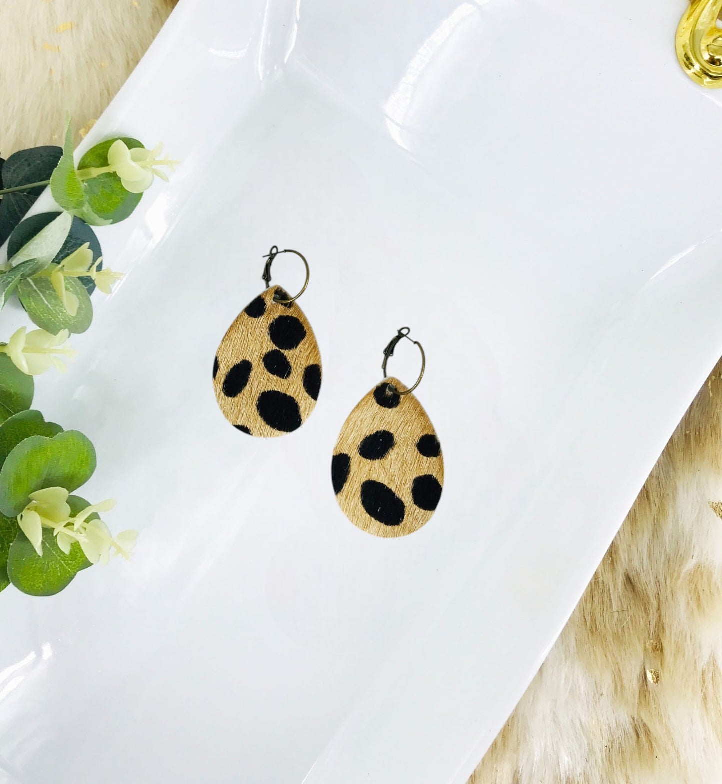 Hair on Leopard Leather Hoop Earrings - E19-3458