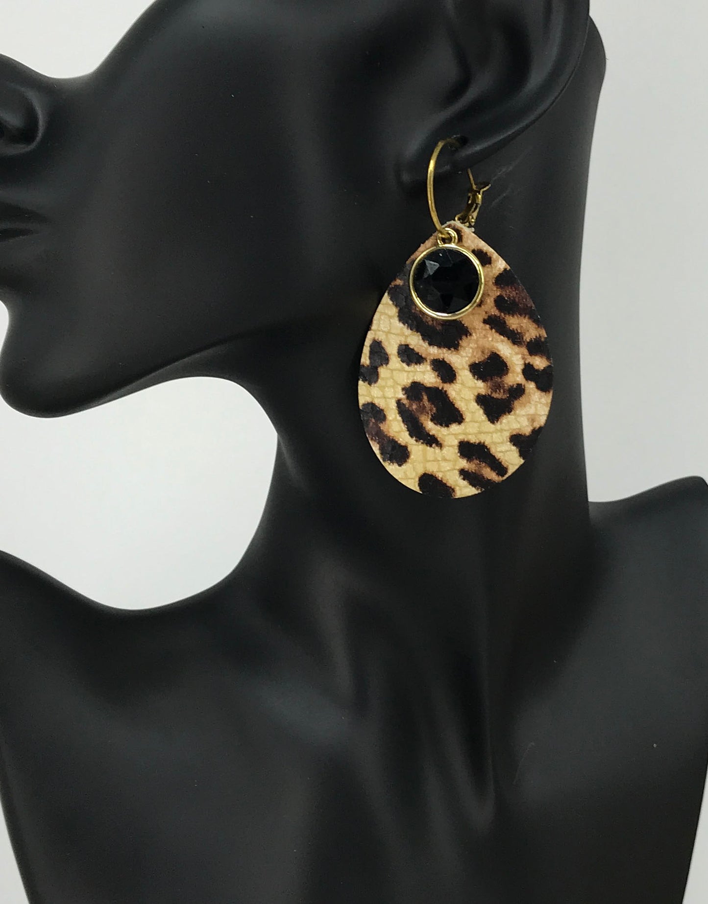 Genuine Leather and Rhinestone Hoop Earrings - E19-3459