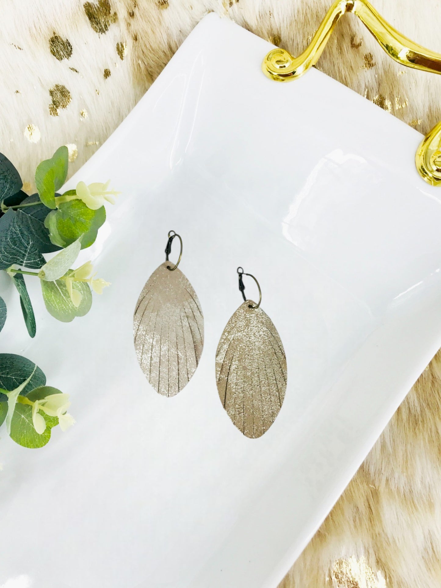 Platinum Fringe Leather Hoop Earrings - E19-3465