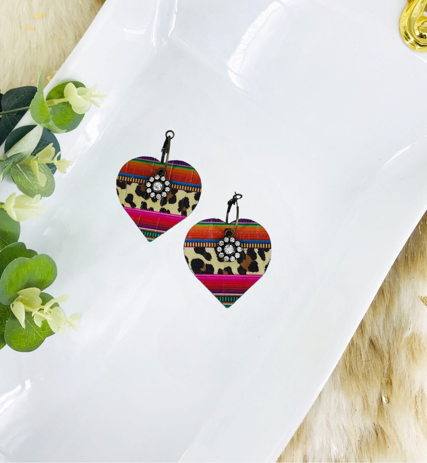Wild Serape Leopard Leather Hoop Earrings - E19-3478
