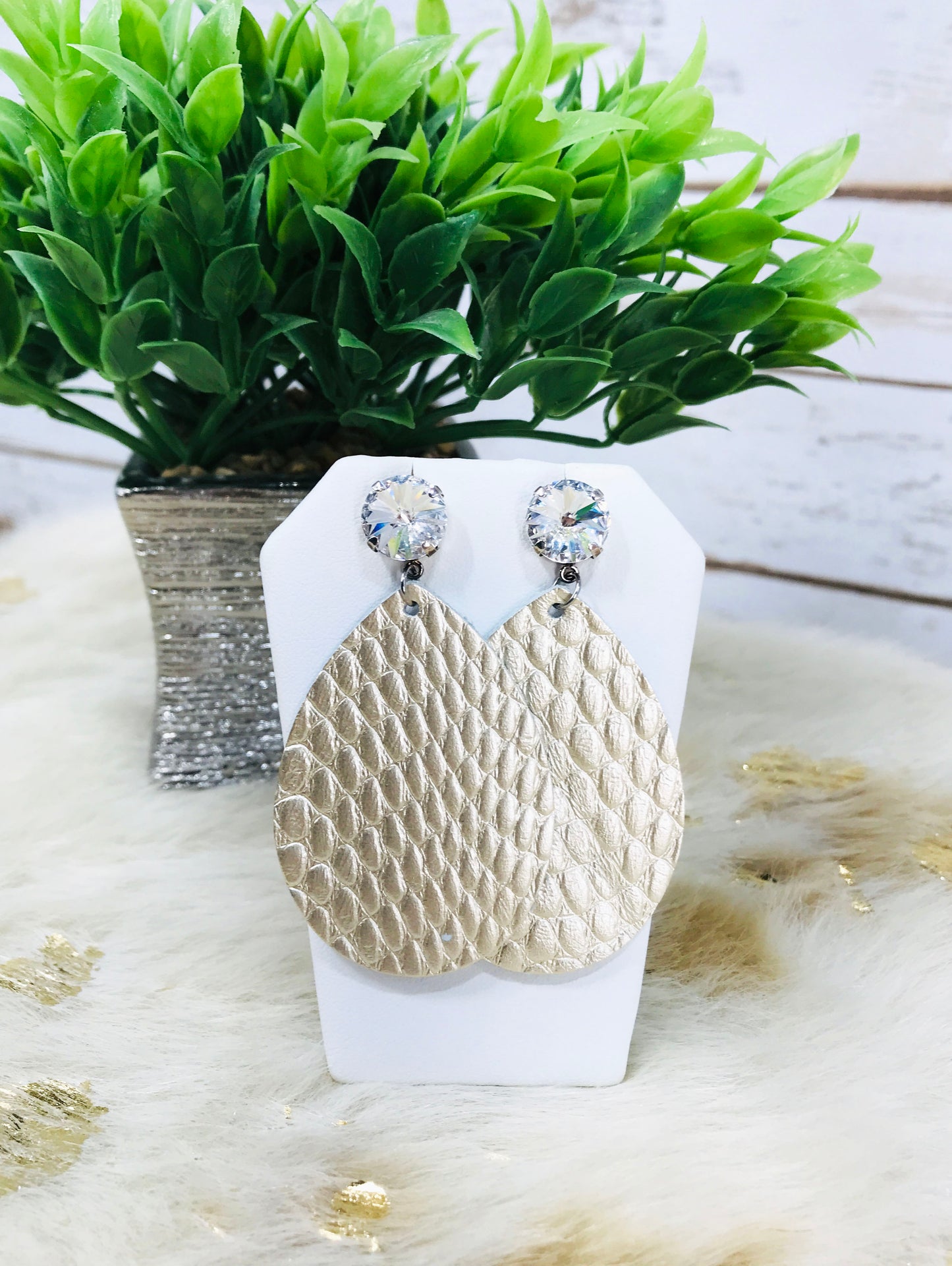 Crystal and Genuine Leather Stud Earrings - E19-3515