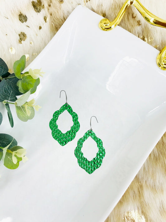 Emerald Green Amazon Cobra Leather Earrings - E19-3526